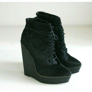 KG Kurt Geiger Black Cow Skin High Lace up boots